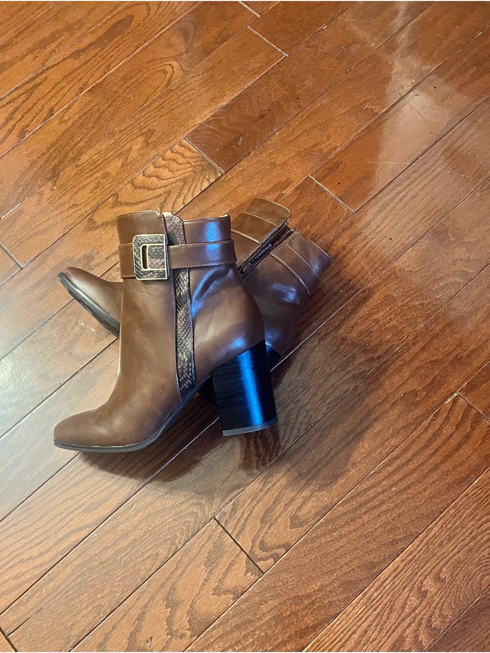 The Limited Brown Leatherette Ankle Booties with Buckle Strap